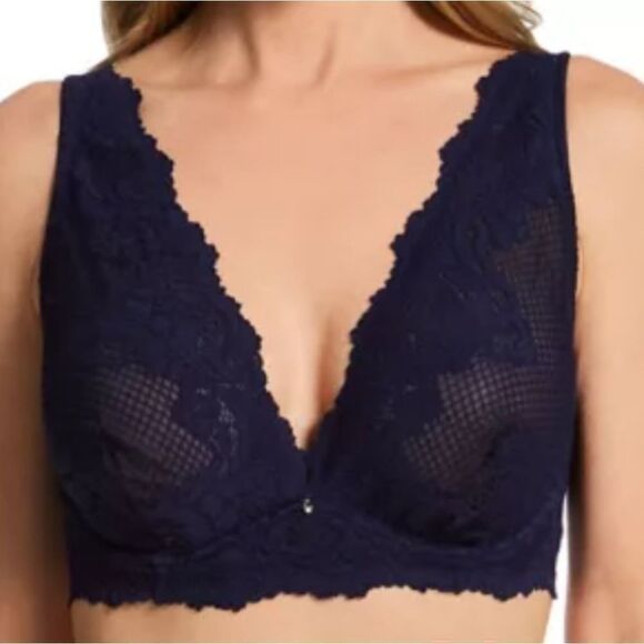 NWT Le Mystere Lace Allure Longline convertible underwire bra 36D Blue - Picture 1 of 9